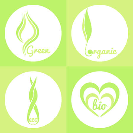 Ecology icon set. Organic green signs. Stock vector illustration of eco logoのイラスト素材