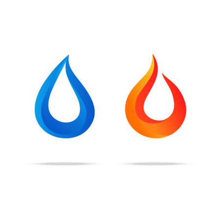 Water and fire abstract colorful gradient swirl wave and flame logo, splash and blaze icon isolated on white background. Stock vector illustration for company identity and product signのイラスト素材