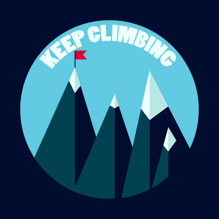Mountain peaks keep climbing concept. Stock vector illustration for leadetrship, goal achivement, motivation, success theme in flat style.のイラスト素材