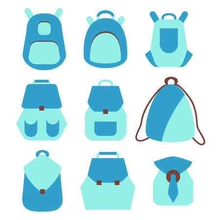 Backpack set. Stock vector illustration of rusksack city bag collection for students, tourists, hipsters. Flat styleのイラスト素材
