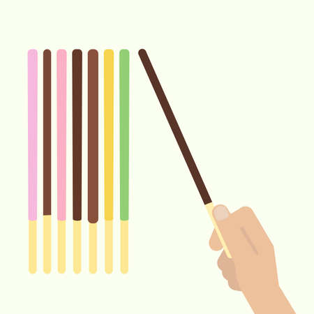 Pocky pepero stick. Stock vector illustration of a hand holding popular asian sweet snack biscuit of different tasteのイラスト素材