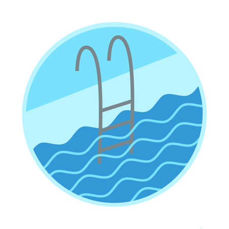 Swimming pool ladder icon. Stock vector illustration for fitness, resort logo with handrail and water waves.のイラスト素材