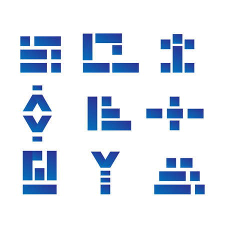 Simple abstract square logo set isolated on white background. Stock vector illustration of geometric elements for identity and branding.のイラスト素材