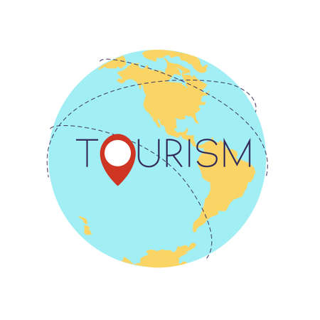 All over the world tourism concept. Stock vector illustration of earth globe with navigation position icon.のイラスト素材