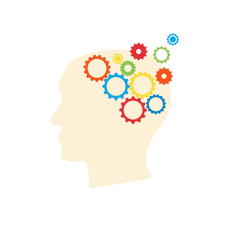 Alzheimer disease concept with human brain by gears visualilization in a head silhouette. Stock vector illustration for mental and memory illness.のイラスト素材