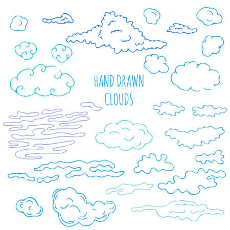 Blue Hand drawn clouds set. Stock vector illustration for decoration, weather icons.のイラスト素材