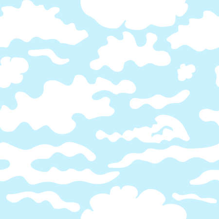 Clouds seamless pattern. Stock vector illustration of a cloudy sky in blue and white colors.