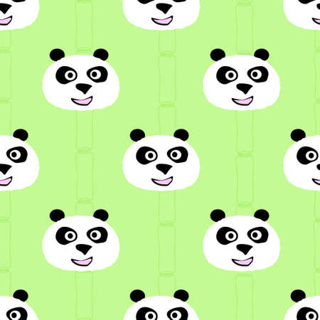Panda face seamless pattern. Stock vector illustration of chherful animal portrait based decoration.のイラスト素材