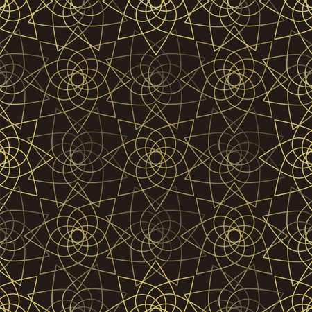 Golden lotus seamless pattern. Stock vector illustration with a flower silhouette on dark...