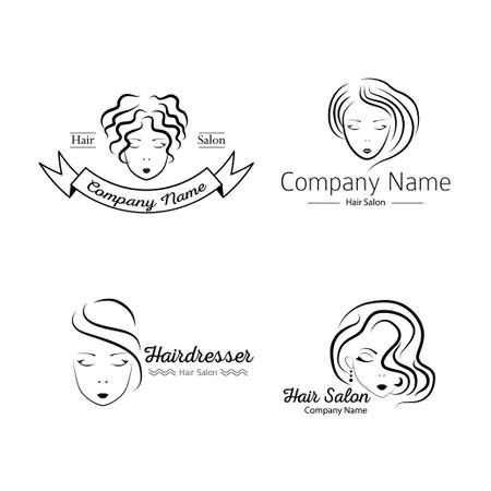 Beauty salon set with faces Vector illustration of woman silhouette in minimalistic sketch style.のイラスト素材