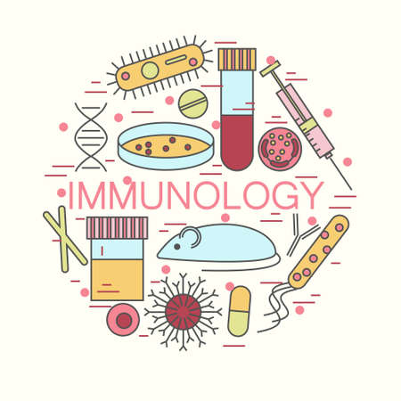 Immunology research colorful icons forming a circleのイラスト素材