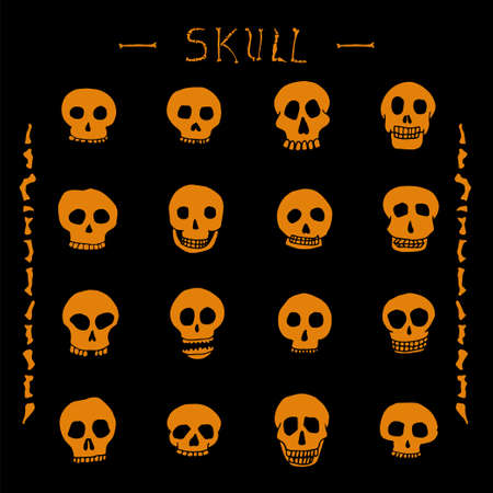 Hand drawn skull set. Stock vector illustration of human head doodlesのイラスト素材