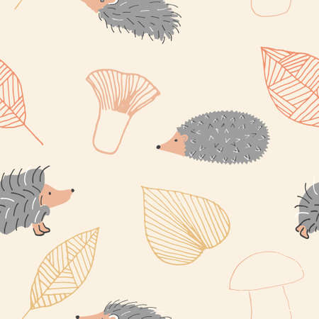 hedgehog autumn seamless patternのイラスト素材