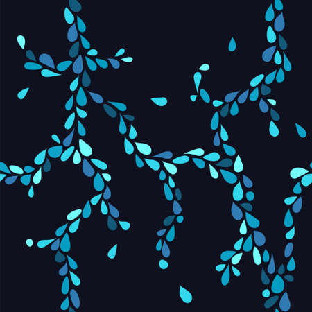 Seamless pattern with bright small water drops. Stock vector illustration of blue splashes and flow on dark background.のイラスト素材