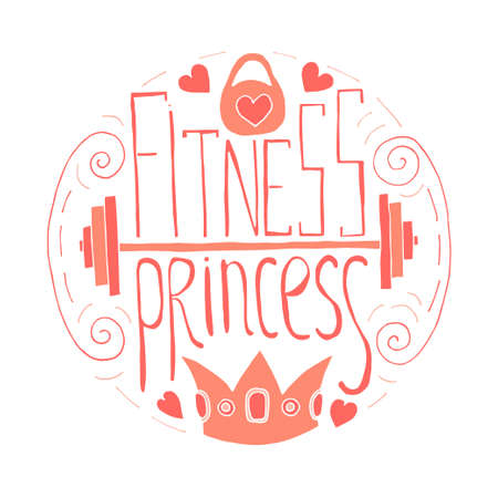 Fitness princess hand drawn circle lettering. Stock vector illustration for print for young sport woman and girl.のイラスト素材