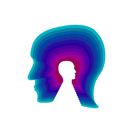 Psychology logo icon isolated on white background. Stock vector illustration of a colorful human head with cut out profile inside.のイラスト素材