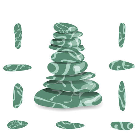 Stone pyramid. Stock vector illustration of well balanced green rock isolated on white background.のイラスト素材