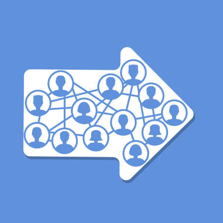 Social cloud in arrow concept. Stock vector illustration of user icons in interconnected system, community, social network with mutual goal, team work, collaboration in digital format .のイラスト素材