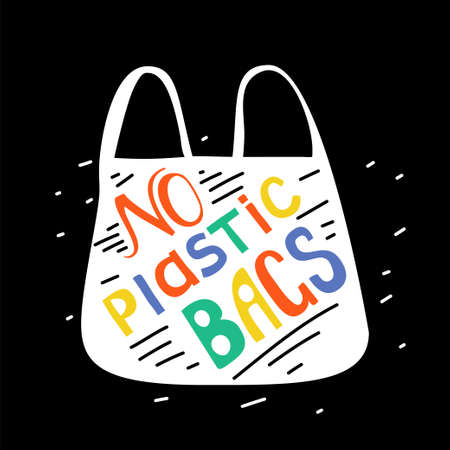 no plastic bags motivational doodle vector letteringのイラスト素材