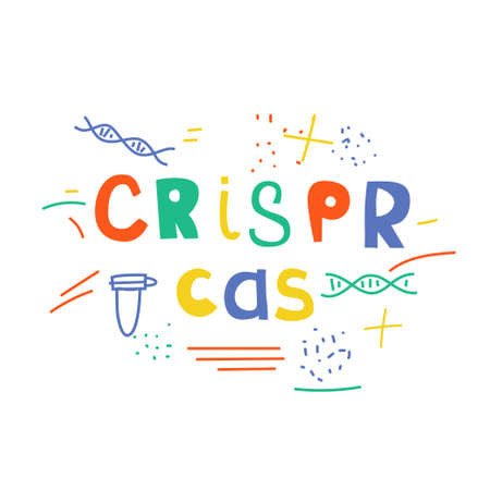 Gene editing vector concept. Stock vector illustration of lettering with dna molecules in bright colors.のイラスト素材