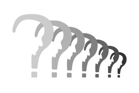 Psychology problem concept. Stock vector illustration of a question mark with cut out profile inside in a row.のイラスト素材