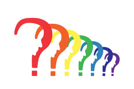 Psychology problem concept. Stock vector illustration of a question mark with cut out profile inside in a row .のイラスト素材