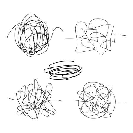 Scribble hand drawn circle set. Stock vector illustration of tangle chaotic sketch shapes isolated on white background.のイラスト素材
