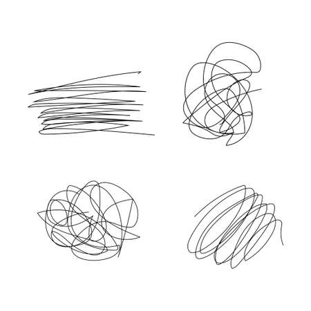 Scribble hand drawn circle set. Stock vector illustration of tangle chaotic sketch shapes isolated on white background.のイラスト素材