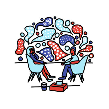 psychotherapy counselling talk ideas doodle vector illustrationのイラスト素材