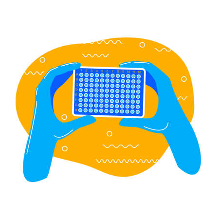 pcr plate test in doctors hands vector illustrationのイラスト素材