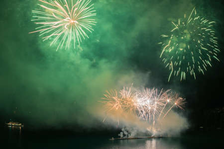 Firework on a lakeの写真素材
