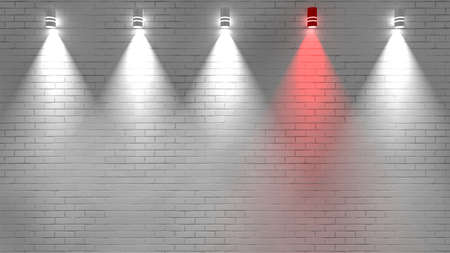 white brick wall and red lamp. 3D renderの写真素材