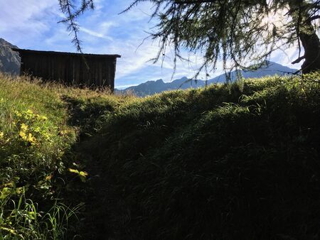 hut wanderlust view blue skyの写真素材