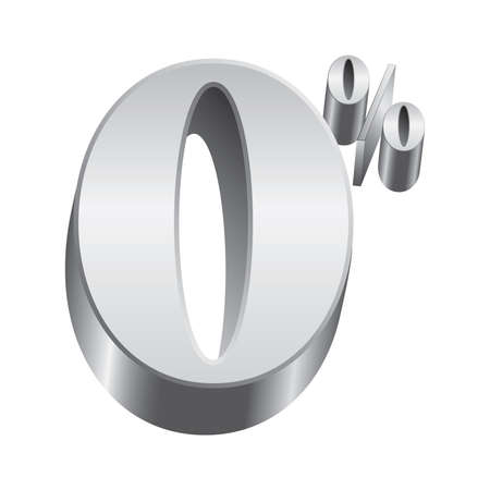 Shiny, metallic zero percent number symbol  Can be placed on light or dark backgrounds のイラスト素材