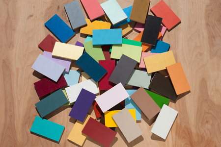 Colorful painted wood tile swatchesの写真素材
