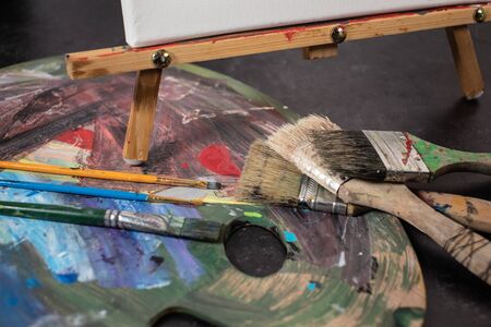 Close up of artist painting suppliesの写真素材
