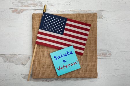 Salute a veteran blue note card with an American flag