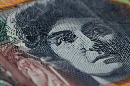Extreme closeup of Dame Nellie Melba printed on Australian one hundred dollar billの写真素材