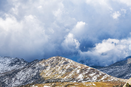 Storm is coming to snow covered mountains of Australian Alpsの写真素材