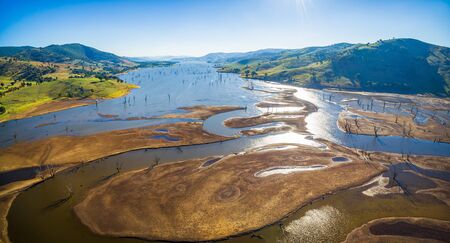 Aerial panorama of Lake Hume, Victoria, Australiaの写真素材