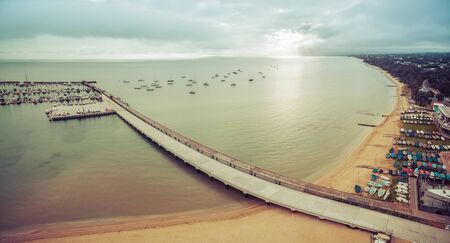 Aerial panorama of Blairgowrie Marina on Mornington Peninsula in the morning. Melbourne Victoria,...