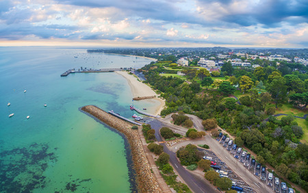 Aerial panoramic landscape of Sorrento suburb coastline. Mornington Peninsula, Melbourne, Australiaのeditorial素材