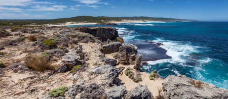 Rocky coastline panorama near Hanson Bay, Kangaroo Island, South Australiaの写真素材