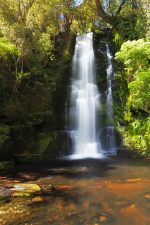 Mclean Falls closeup, Catlins, South Island, New Zealandの写真素材