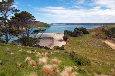 View of Native Island from Stewart Island, Wohlers monument lookout, New Zealandの写真素材