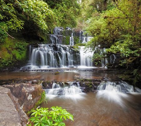 Purakaunui cascades waterfall, Catlins, South Island, New Zealandの写真素材