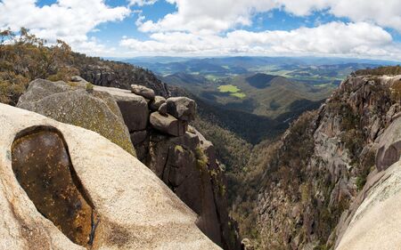 Countryside and Alps view from Mount Buffalo National Park - The Gorge Lookoutの写真素材