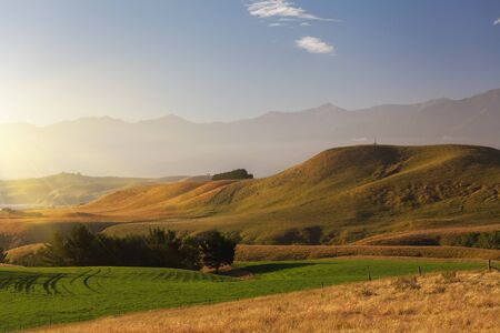 Sunset over Kaikoura Peninsula Walkway, Canterbury, South Island, New Zealandの写真素材