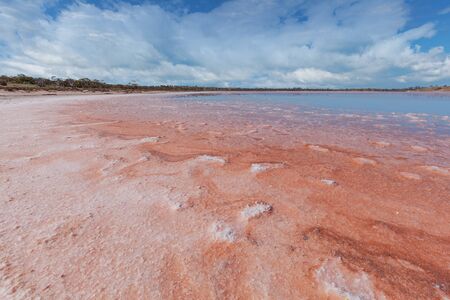 Vivid red Salt deposits of Lake Crossbie, Australiaの写真素材