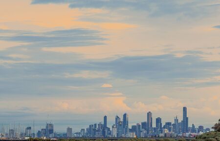 Melbourne skyline with beautiful sky at sunriseの写真素材